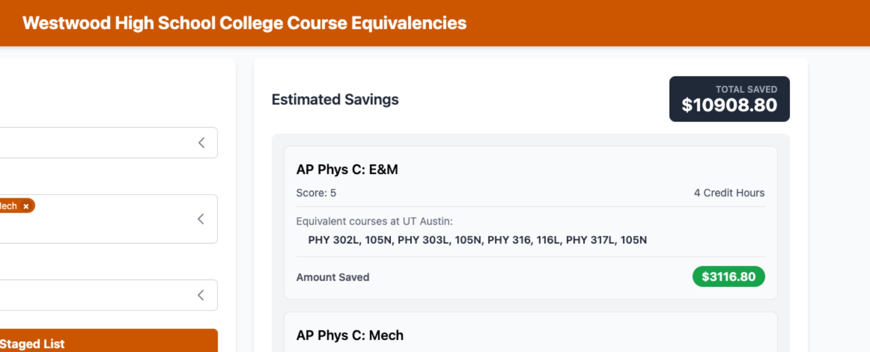 College Credit Transfer Equivalency Tool interface